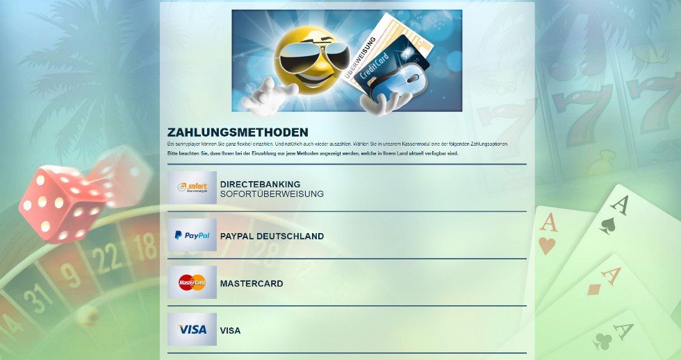 sunnyplayer ZAHLUNGSMETHODEN